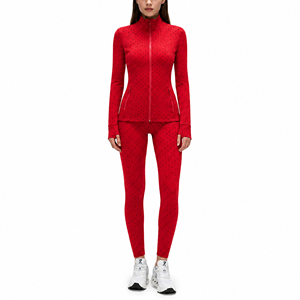 Women's Leopard Jacquard Seamless Yoga Set Zip Up <b>Jacket</b> High Waist Leggings Quick Dry Breathable <b>Workout</b> Activewear - Product Image 6