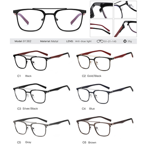 Anteojos de doble puente de Metal cuadrado <span class=keywords><strong>Retro</strong></span> para hombre, montura de gafas ópticas con bloqueo de luz azul, bisagra de resorte de patrón sólido - Product Image 6
