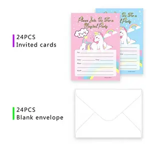 Amplop kartu undangan ulang tahun Unicorn, perlengkapan pesta kertas desain kartu pernikahan untuk acara pesta anak Baby Shower