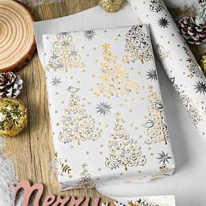 Papel de Regalo Navideño Kraft Blanco, Papel de Envolver con Diseño Tridimensional de Árbol y Pájaro en Dorado y Plateado para Envolver Regalos - Product Image 1