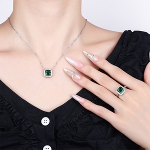 Fashion Eco-friendly Copper 8*8MM <b>Iced</b> <b>Out</b> High Carbon Diamond Temperament Jewelry Wedding Cubic Zirconia Necklace Set for Women - Product Image 6