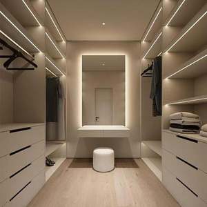 Armoire-penderie de chambre à coucher en bois blanc brillant avec éclairage en bande - Product Image 3