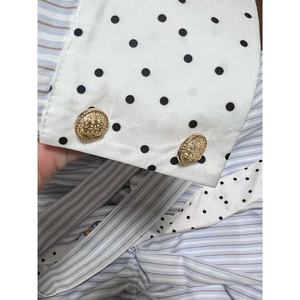 Korean Style Striped Patchwork Dress Long Sleeve Bow Neckline Tight Waist Casual Daily Wear Blue White Stripes Polyester - Product Image 5