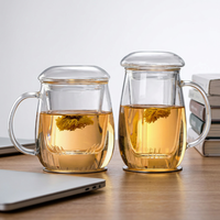 Tasse à thé individuelle en verre avec infuseur et couvercle, en verre borosilicate de haute qualité, pour séparer le thé de l'eau, idéale pour le bureau et la maison