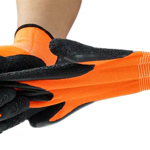 Gardening Gloves Textured Latex Work Gloves Polyester Crinkle Latex Palm Coated Working Gloves