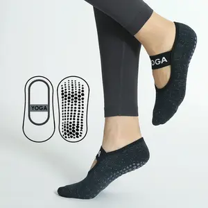 professional custom women yoga anti slip toe sock Bright silver thread design custom logo yoga socks non slip