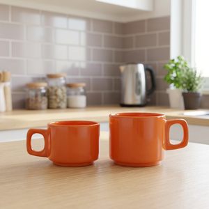 Juego de 2 tazas de cerámica naranja, diseño minimalista de color sólido, resistente al calor, apto para lavavajillas, apto para microondas, uso doméstico - Product Image 3