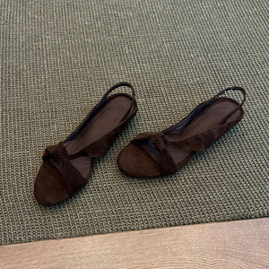 Sandalias de cuña con diseño exclusivo, punta abierta, punta redonda y tiras cruzadas para mujer, sandalias romanas versátiles - Product Image 2
