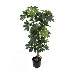 Planta de imitación de árbol de la suerte simulada, verde Artificial, maceta, Schefflera para Decoración