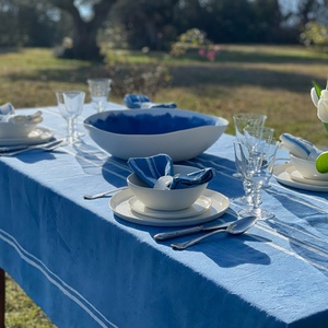 Wholesale Blue Printed <b>Linen</b> Tablecloth for Wedding Home Dining Room <b>Table</b> <b>Linen</b> 100% French Luxury Flax for Hotel 1 Piece Woven - Product Image 2