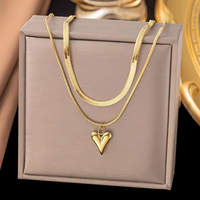 Collier pendentif en acier inoxydable de qualité supérieure avec breloque cœur superposé et cristal rond, bijoux fantaisie en diamant pour femme