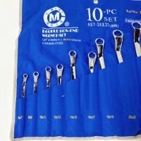 Jeu de clés à molette à double extrémité de 10 pièces, métriques 6-27 mm, en acier au carbone, avec pochette en toile portable