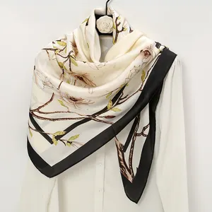 New Fashion Floral Hijab Scarf Muslim Headband Shawl Printed Hijab Square Satin Silk Scarf For Women