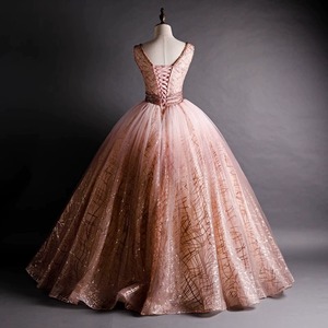 Women's Pink Long Gauze Stage Performance Dress Puffy Skirt Slim Fit Bel Canto Solo Singing Costume - Product Image 2