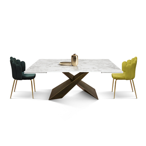 Mesa Rectangular Extensible Cesare, Color Blanco Estatuario, Base de Cerámica y Bronce X, para Comedor Interior - Product Image 6