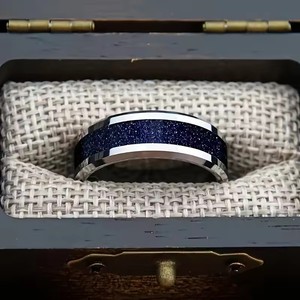 Siêu Chất Lượng Cao Người Đàn Ông Của Vòng Trang Sức Hot Bán Tungsten Thép Với Thiết Kế Đơn Giản Đầy Sao Màu Xanh Nền Đen Cát Thời Trang Nhẫn - Product Image 2