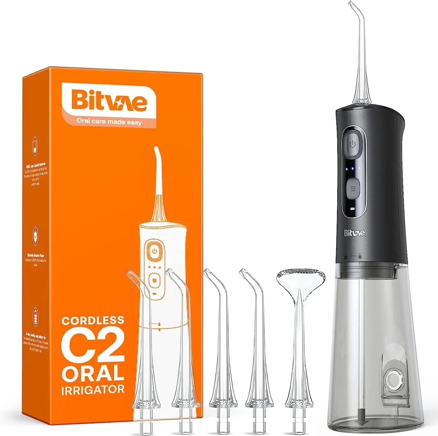 Bitvae Bv C2 260Ml Watertank Oplaadbare Ipx7 Tanden Schoner Water Flosser Met 6 Functie Nozzles