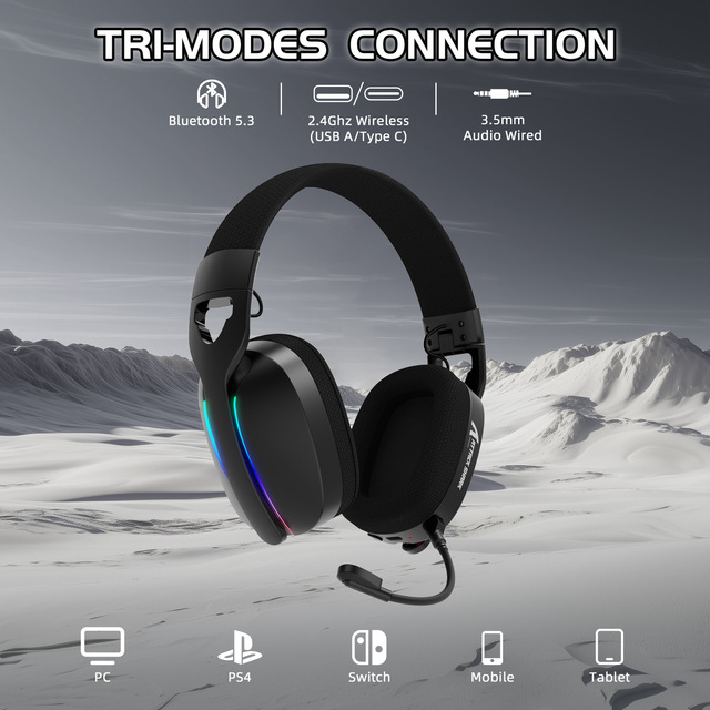 L90 Ultralight Wireless Gaming Headset BT 2.4G 3.5mm Wired RGB Foldable 7.2 Surround Sound Over-Ear Earmuffs