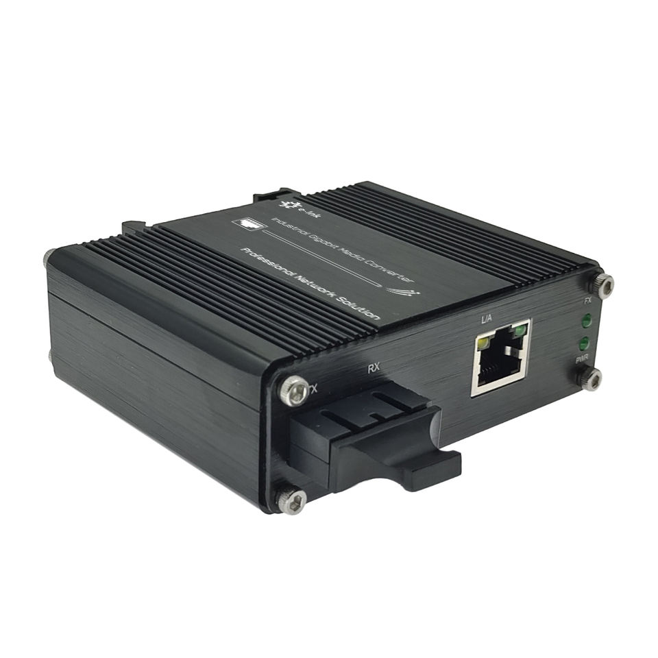 Mini Industrial Gigabit Copper to Fiber SC Media Converter for 10/100/1000BASE-T to 1000BASE-X