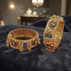 Available at Reasonable Price Antique Heritage 2 Pc <b>Copper</b> Alloy Women's <b>Bangles</b> with Matte Gold Plating Nickel Lead Free 231354 - Product Image 3