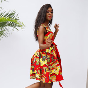 <span class=keywords><strong>Robe</strong></span> sans manches longueur genou en tissu de coton ciré de haute qualité pour femmes - Product Image 4