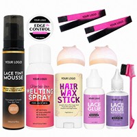 Kit d'installation de perruque en dentelle, mousse teintée brun moyen pour dentelle, spray de fusion, dissolvant de colle, bâton de cire, gel pour bords, bandes et bonnets de perruque