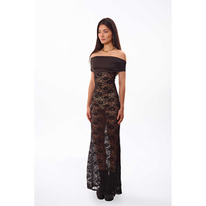 Abito lungo in pizzo con spalle scoperte - Product Image 6