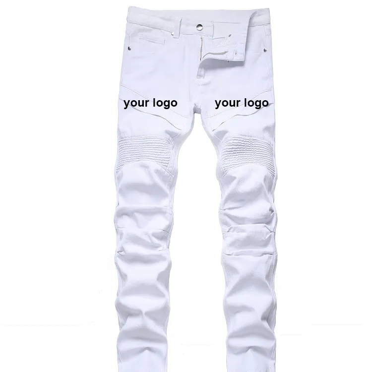 Jeans vendor custom print embroidery mens white black jeans slim fit mens pants