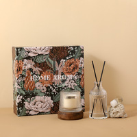 Bominghan Niche Bougie aromatique en bois et rotin, base en bois, parfum océanique Baigey, cire de soja, boîte cadeau, ensemble souvenir