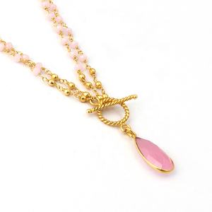 Collier classique en calcédoine dorée avec chaîne à maillons et pendentif rond pour les cadeaux de mariage, d'anniversaire ou de la Saint-Valentin - Product Image 4