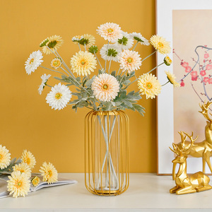 Crisantemo Artificial Ruilisi de 4 Cabezas, Margarita de la Suerte en Blanco, Amarillo Champán, Decoración para el Hogar, Accesorios para Bodas y Exteriores - Product Image 1