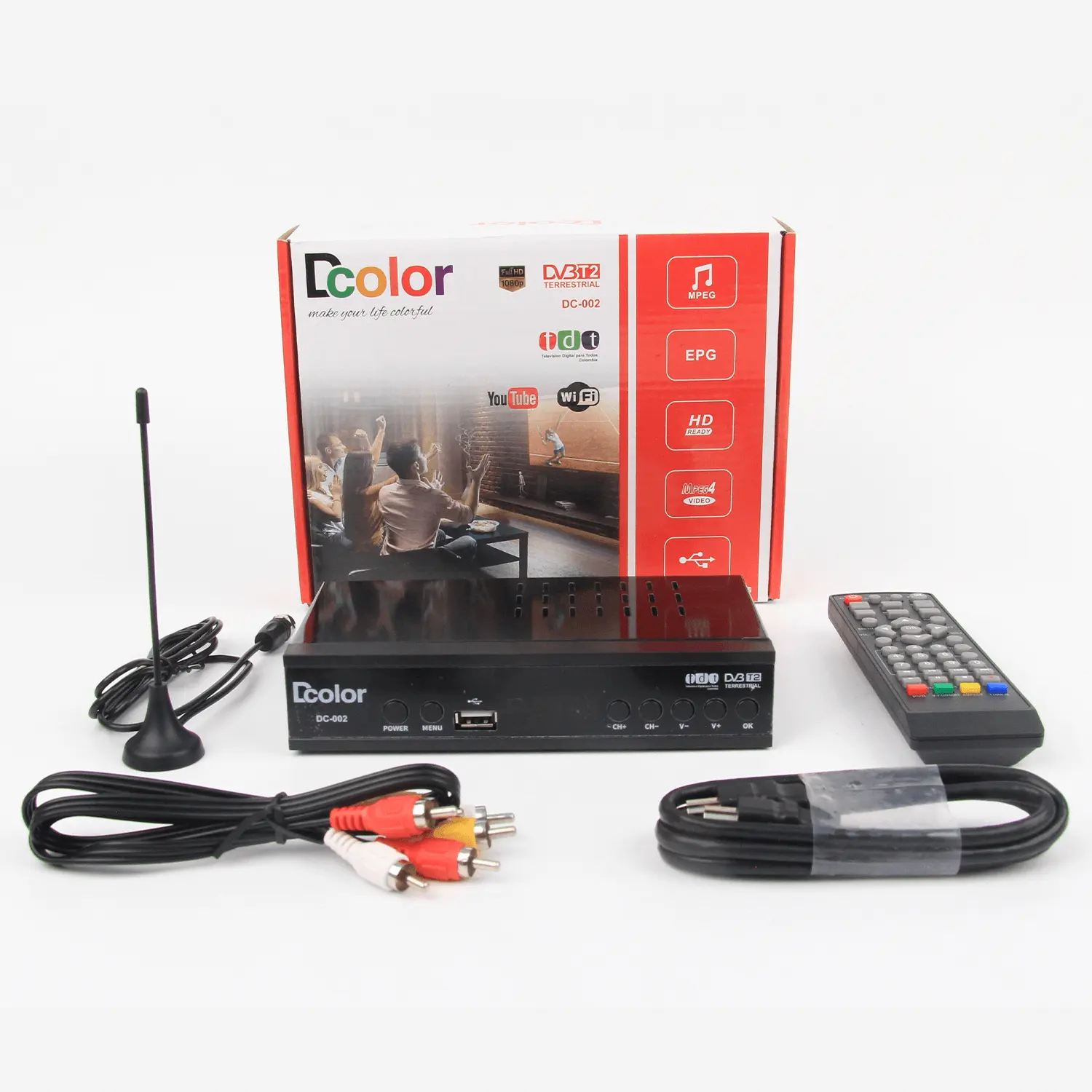 Junuo fabrika DVB-T2 TDT dekoder Decodificador TV dijital tuner ücretsiz hava HD Set üstü kutusu