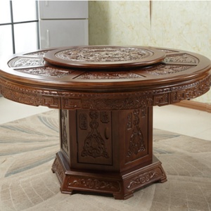 Mesa de Comedor Redonda de Madera Maciza con Sillas, Mesa Redonda Grande de Roble Chino Tallado de 1.8 Metros - Product Image 4