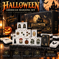 Ensemble de Mahjong Américain Gothique d'Halloween 160 Pièces, Tuiles en Acrylique Premium, Motif Toile d'Araignée, Joker Citrouille, Cadeau pour Fête Familiale