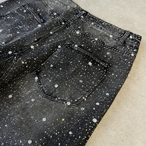 جينز رجالي مخصص بتصميم Y2K مزين بالأحجار الكريمة، بنطلون دنيم فضفاض بتأثير الغسيل الحمضي ومرصع بالأحجار الكريمة بطراز عتيق - Product Image 4