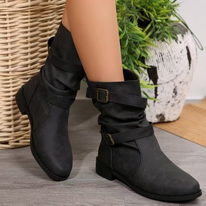 Nouvelles bottes mi-longues à talon bas pour femmes, automne-hiver, à enfiler, augmentant la <span class=keywords><strong>taille</strong></span>, <span class=keywords><strong>grande</strong></span> <span class=keywords><strong>taille</strong></span>, bout rond, décontractées, boucle de ceinture - Product Image 2