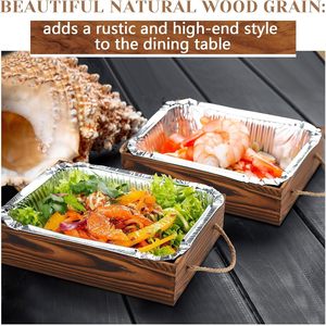 Plateau de service en bois avec poignée en corde, boîte de rangement rectangulaire pour desserts, pâtisseries, aliments, utilisation sur le bureau - Product Image 4
