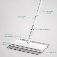 Serpillère à clipser grande taille avec manche télescopique en acier inoxydable pour usage domestique, jetable, sans lavage à la main, serpillère plate