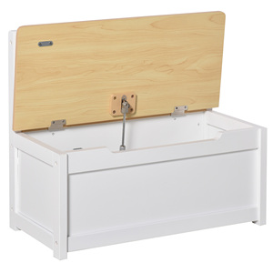 HOMCOM Coffre de rangement pour enfants en bois 2 en 1 avec piston pour une fermeture sûre, 60x30x50cm blanc et bois naturel - Product Image 4