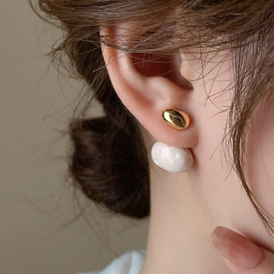 ต่างหูโลหะเคลือบสีวินเทจทรงวงรีสำหรับผู้หญิง สีกาแฟสุดหรู สามารถใส่ได้สองแบบ ของขวัญเครื่องประดับ - Product Image 4