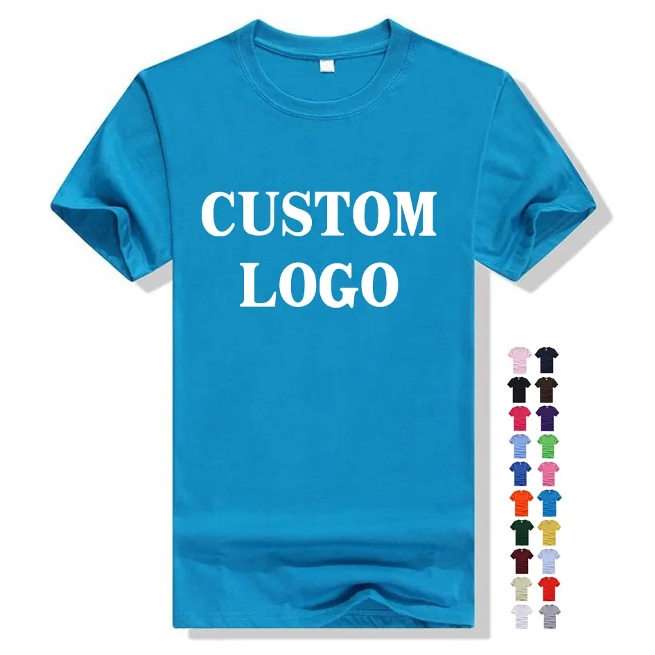 ขายส่งผ้าฝ้าย 50% 50% โพลีเอสเตอร์แขนสั้นโลโก้OEM CUSTOM PLAIN BLANK Tเสื้อTShirt