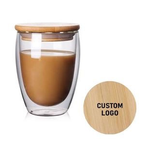 Vente en gros de tasses à café et à thé réutilisables en verre borosilicate de haute qualité à double paroi avec couvercle en bambou - Product Image 1