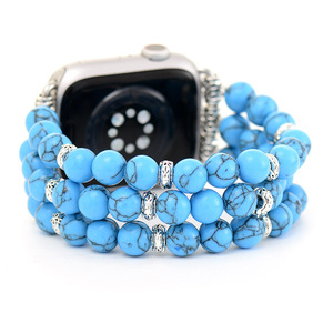 Bracelet perlé en résine bleu et blanc pour Apple Watch – Bijou de mode pour smartwatch - Product Image 5