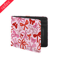 Dompet Kecil Pola Pita Merah Muda Baru untuk Wanita Dompet Tipis Portabel Tempat Kulit PU