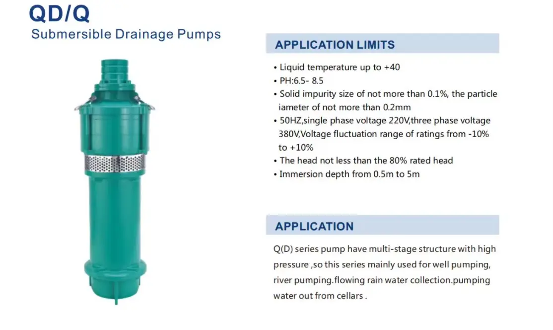 QYD3-35/2-1 pompes submersibles remplies d'huile 1.1kw pompe à eau submersible 50hz pompe multi-étages haute pression