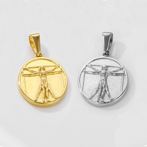 Colgante Vitruviano en Acero Inoxidable de 20mm, Medalla Redonda, Collar con Colgante Vitruviano, Joyería para Hombre, Disponible - Product Image 2