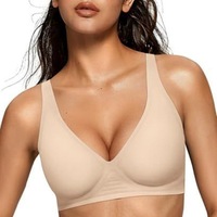 Soutien-gorge T-shirt sans couture invisible pour femme, sans armatures, à bonnets moulés, col en V, confort optimal, couvrance complète, faible MOQ, logo personnalisé