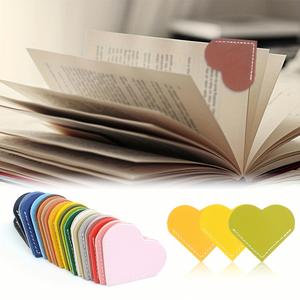 Cute Heart-Shaped Reusable Durable PU Leather <b>Bookmarks</b> Letterpress Printed Multi-Color Book Corner Protection Page Markers - Product Image 1