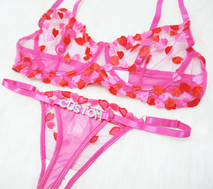 Ensemble de lingerie érotique pour la Saint-Valentin 2025, DIY, <span class=keywords><strong>femmes</strong></span> <span class=keywords><strong>matures</strong></span>, lettres en strass, string, chemise de nuit, pyjama, ensemble de soutien-gorge brodé en forme de cœur - Product Image 4