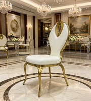 Chaise de salle à manger Luoweisen de luxe en acier inoxydable doré avec dossier ajouré, idéale pour mariages, banquets et événements en hôtels et restaurants